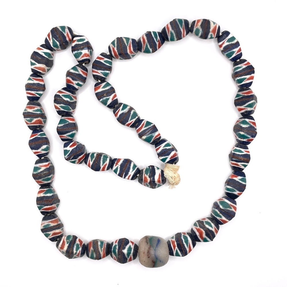 African Trade Beaded Handmade Necklace with Focal Bead Unisex